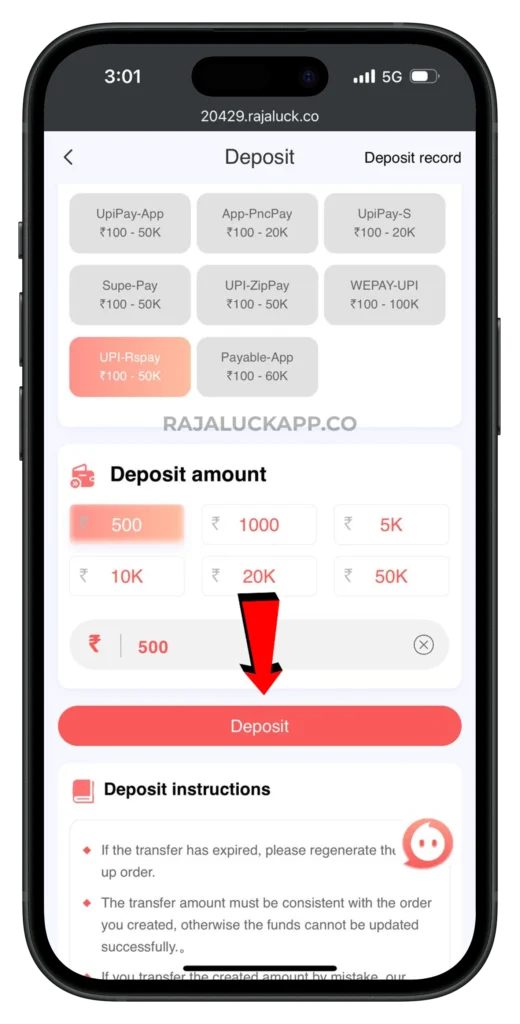 raja-luck-deposit-page